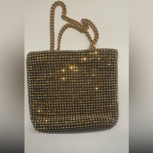 Kurt Geiger NWOT Gold Crystal Mesh Evening Bag with Chain Strap - Picture 4 of 6